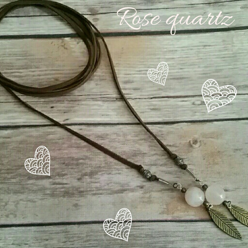 VEGAN SUEDE NECK WRAP CHOKER WITH ROSE QUARTZ
